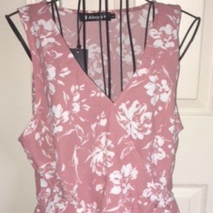 Sleeveless V Neck Tie Waist Peplum Top